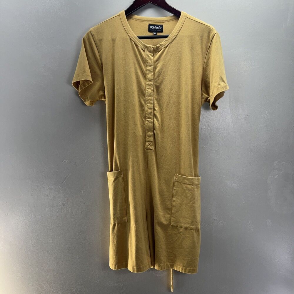 Back Beat Rags Romper Women’s Size M Organic Cotton Stretch Back Bow Snap Pocket